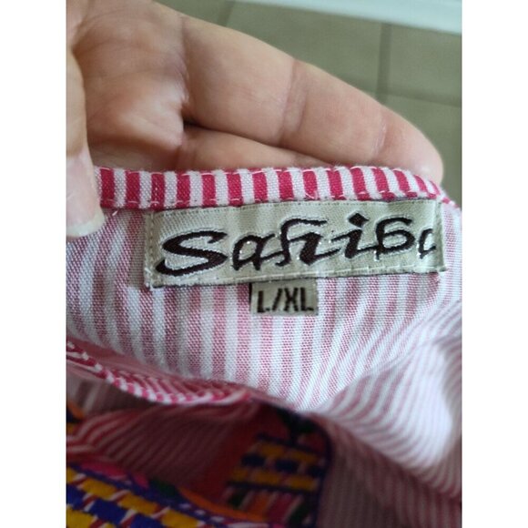 SAHIBA Stripe Flower Pot Patio House Dress TASSELS Red White L/XL - Picture 6 of 16